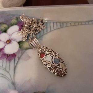 VINTAGE 925 STERLING MULTI-STONE SLIDE WITH 925 18" STERLING TWISTED ROPE CHAIN
